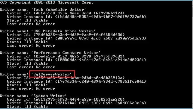 sqlserverwriter name in command line