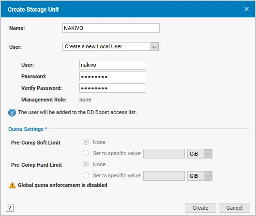 Creating a new storage unit