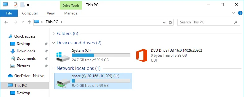 A Windows file share is mapped as a network drive