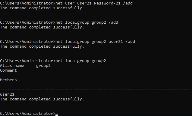 Adding users and groups for Windows file sharing in CMD