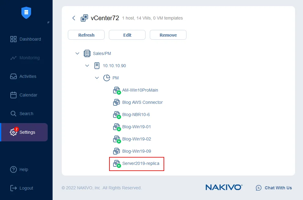 Checking the failed over VM in the inventory