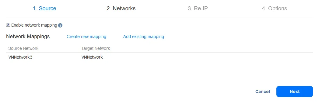 Configuration of Network Mapping while configuring a VM failover job