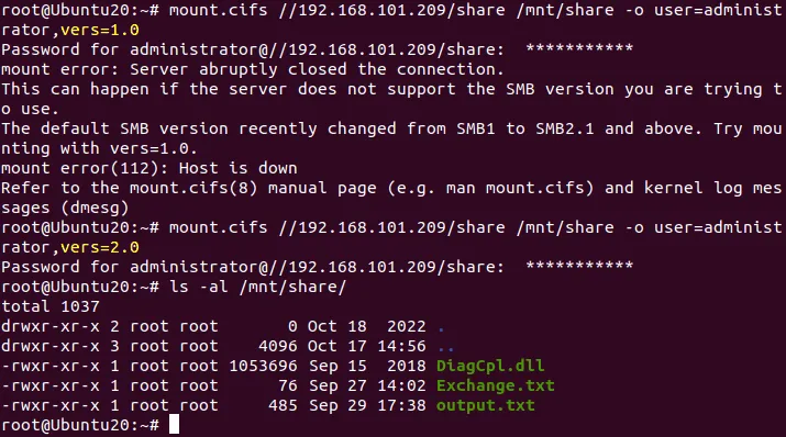 Connecting to an SMB share using the SMB2 dialect from Linux