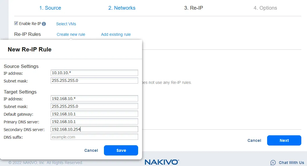 Creating a Re-IP rule for VM failover