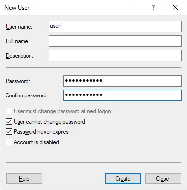 Creating a new user and setting a password