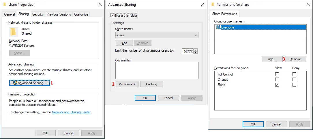 How to configure Windows file sharing