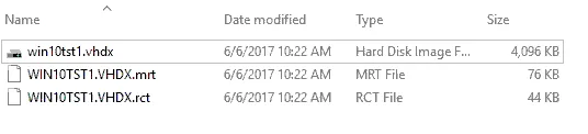 RCT and MRT files created for a VM backup with Hyper-V RCT