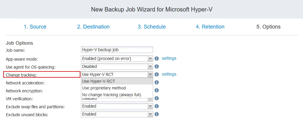 Selecting Hyper-V RCT for more effective incremental VM backup
