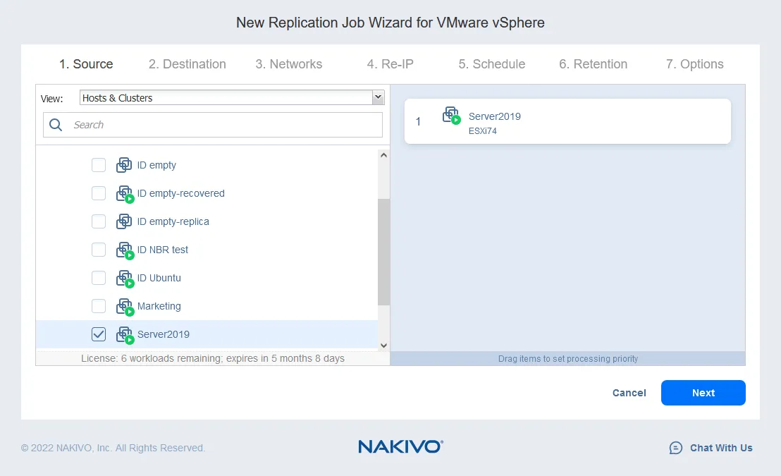 Selecting a source VM to replicate – this VM will be used for VM failover