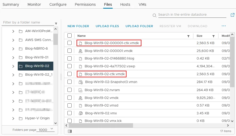 The -ctk.vmdk files are created for each virtual disk file when VMware CBT is enabled