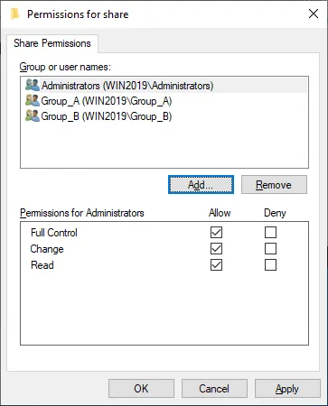 Windows file sharing permissions for Administrators
