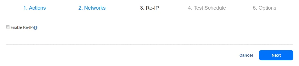 A Re-IP configuration screen for a site recovery job