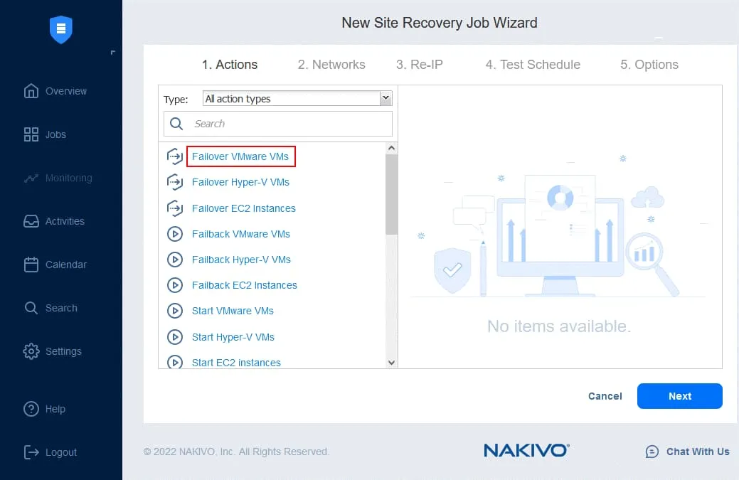 Adding Failover VMware VMs action
