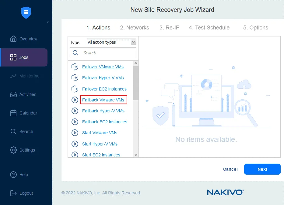 Adding a failback action to the Site Recovery job