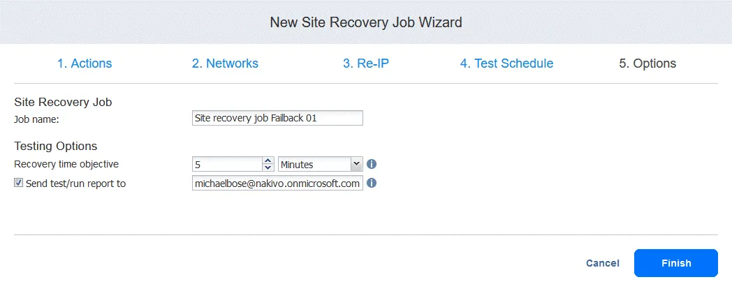 Configuring Site Recovery job options for failback
