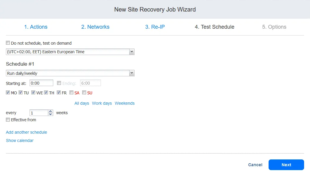 Configuring schedule options for disaster recovery testing with Site Recovery
