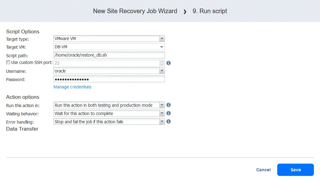 Configuring the Run script action