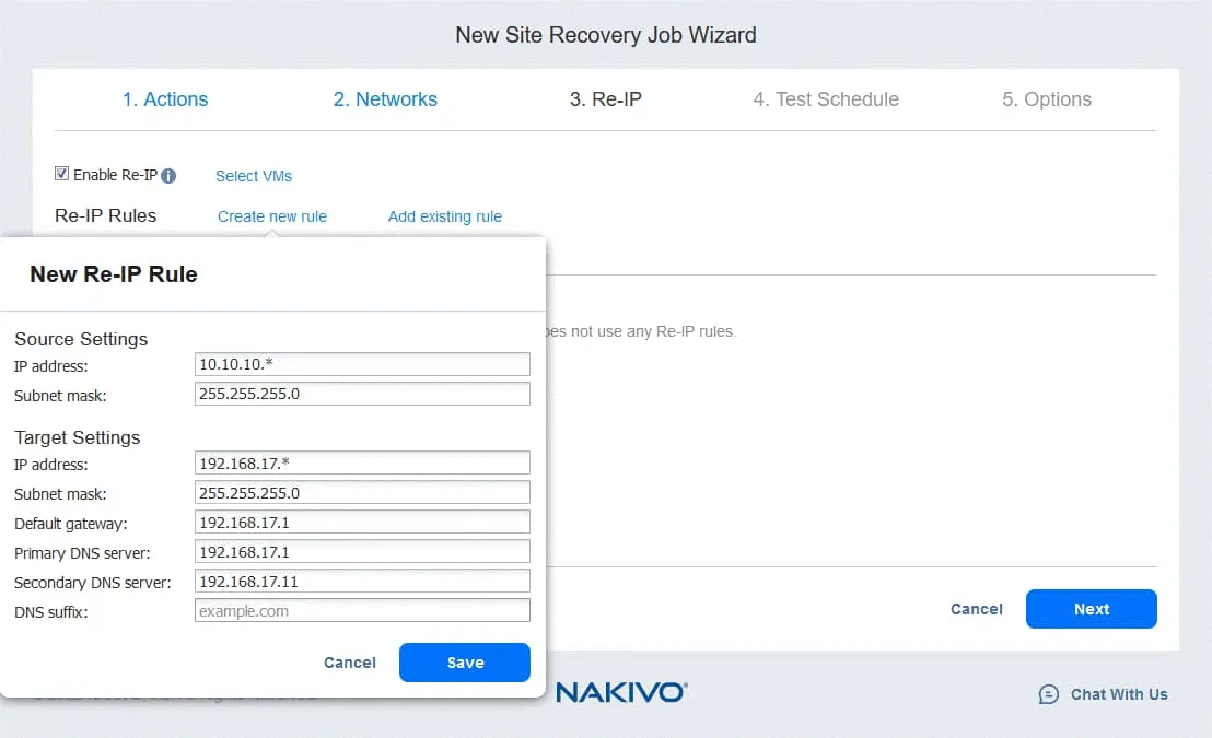 Creating a new Re-IP rule