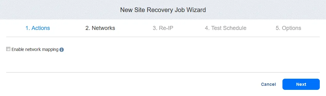 The network mapping configuration screen for a Site Recovery job