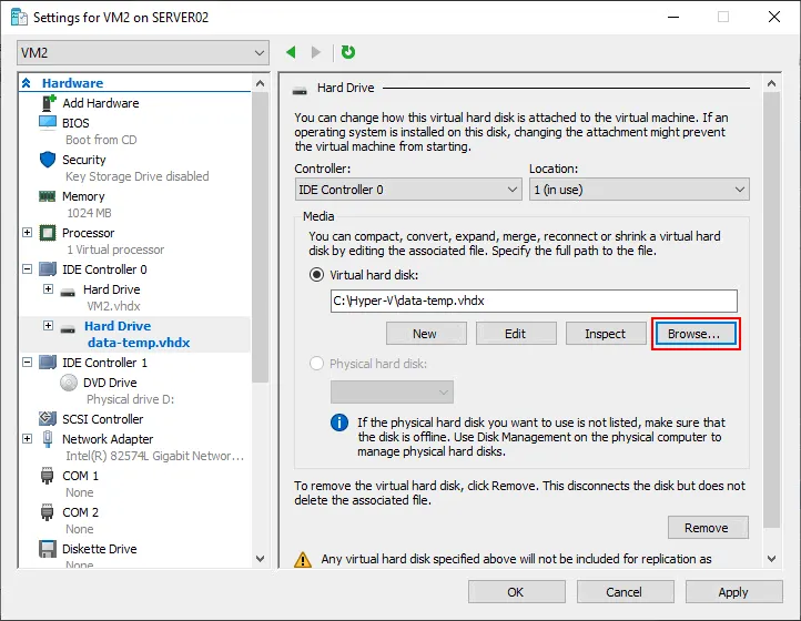 Browsing a virtual disk you have created to transfer files from Hyper-V to host (or from host to VM)