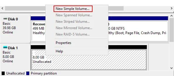 Creating a new simple volume