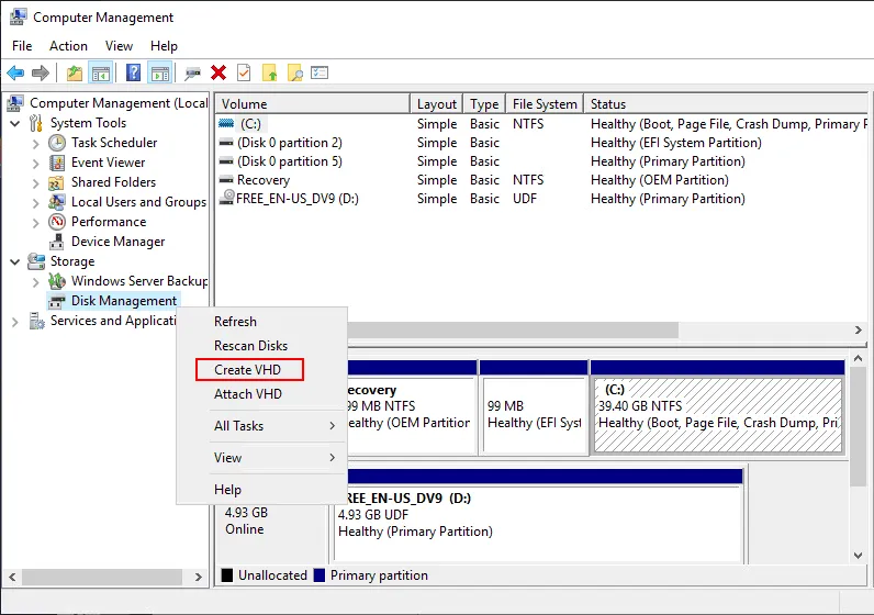 Creating a VHD file on a Hyper-V Server