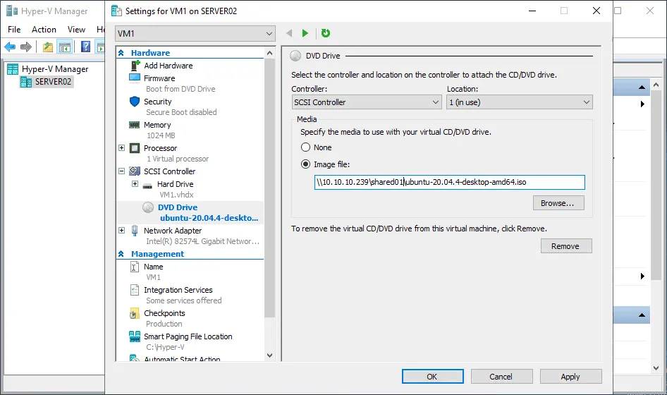 Hyper-V share folder to access ISO files