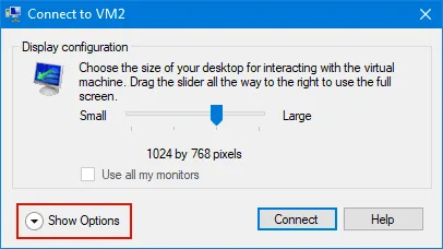 Select Show Options to see additional options