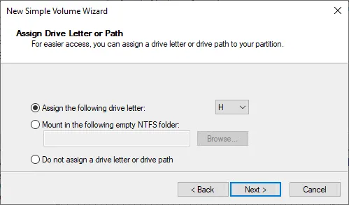 Selecting a drive letter