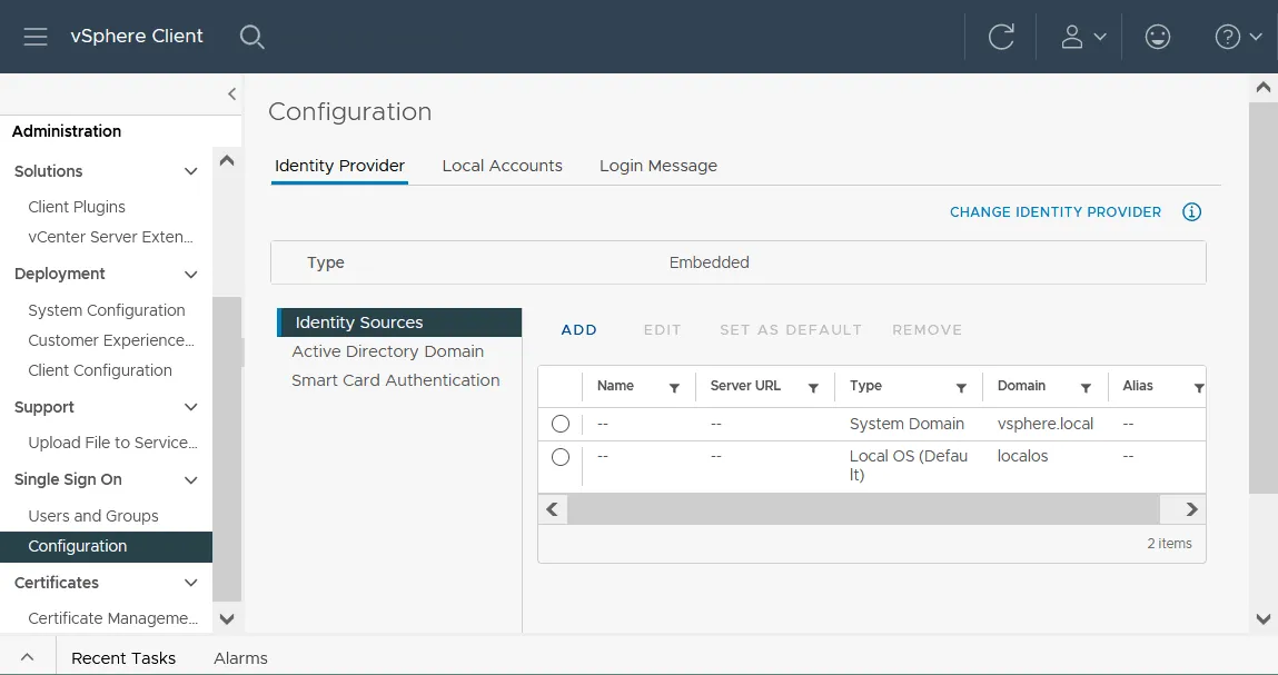 SSO configuration vCenter