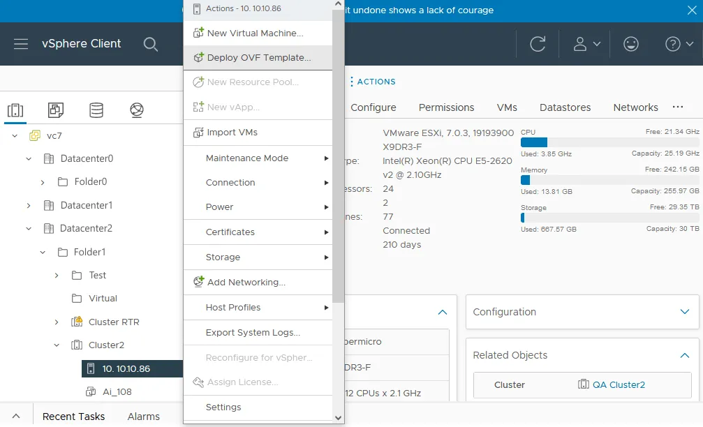 Starting to deploy the appliance VM from the OVA template