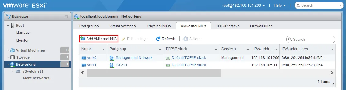 Adding the second VMkernel NIC for another ESXi storage network