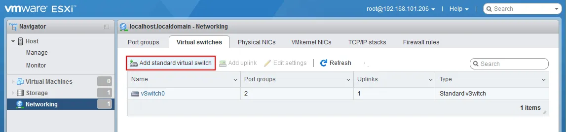 How to add a virtual switch to configure ESXi storage networks