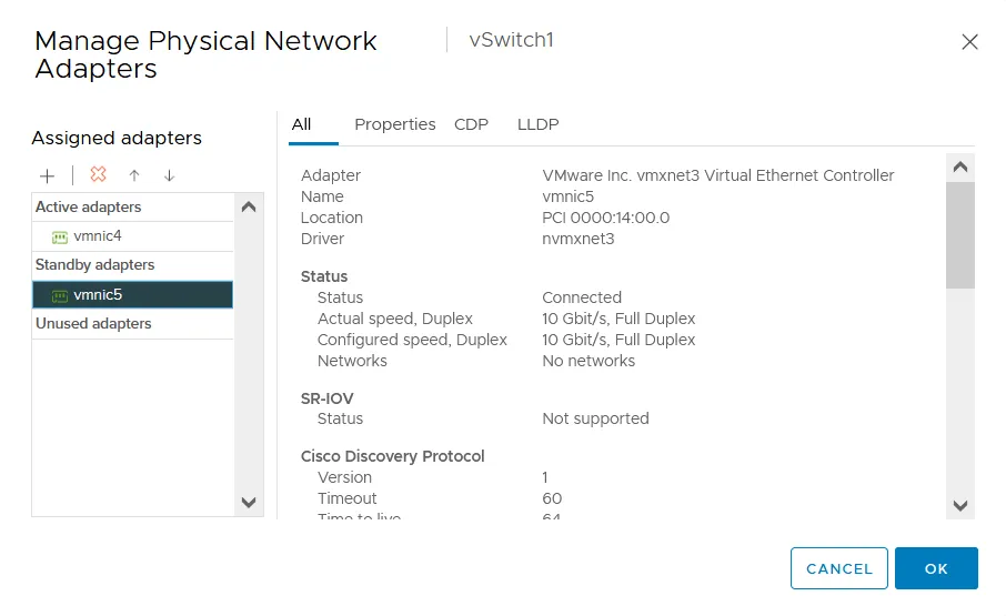 One adapter is active and one adapter is standby