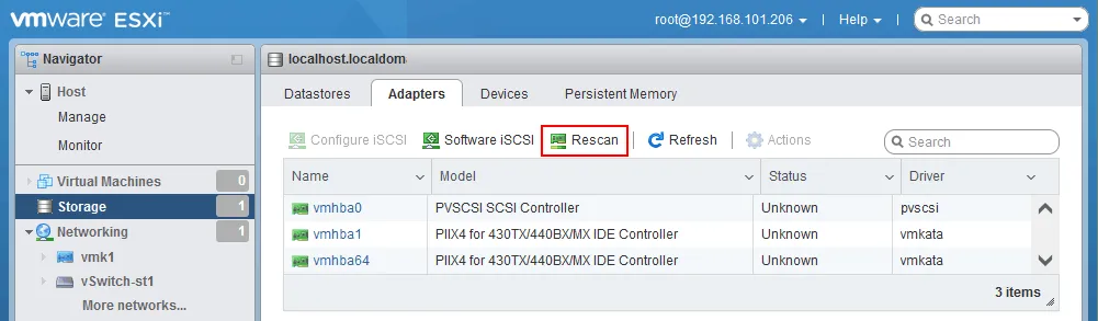 Rescanning storage adapters