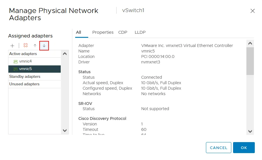 Selecting one adapter as a standby adapter