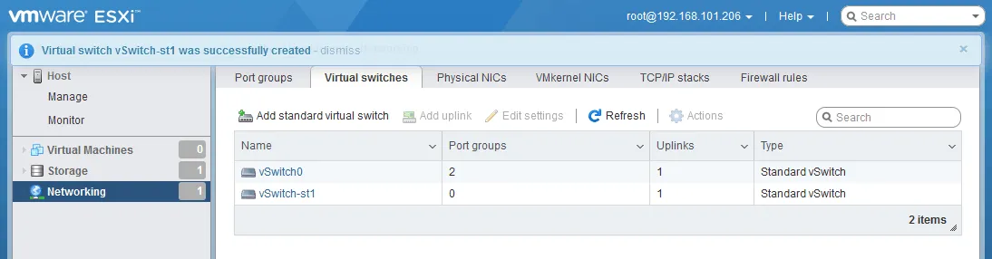 Viewing virtual switches on an ESXi host