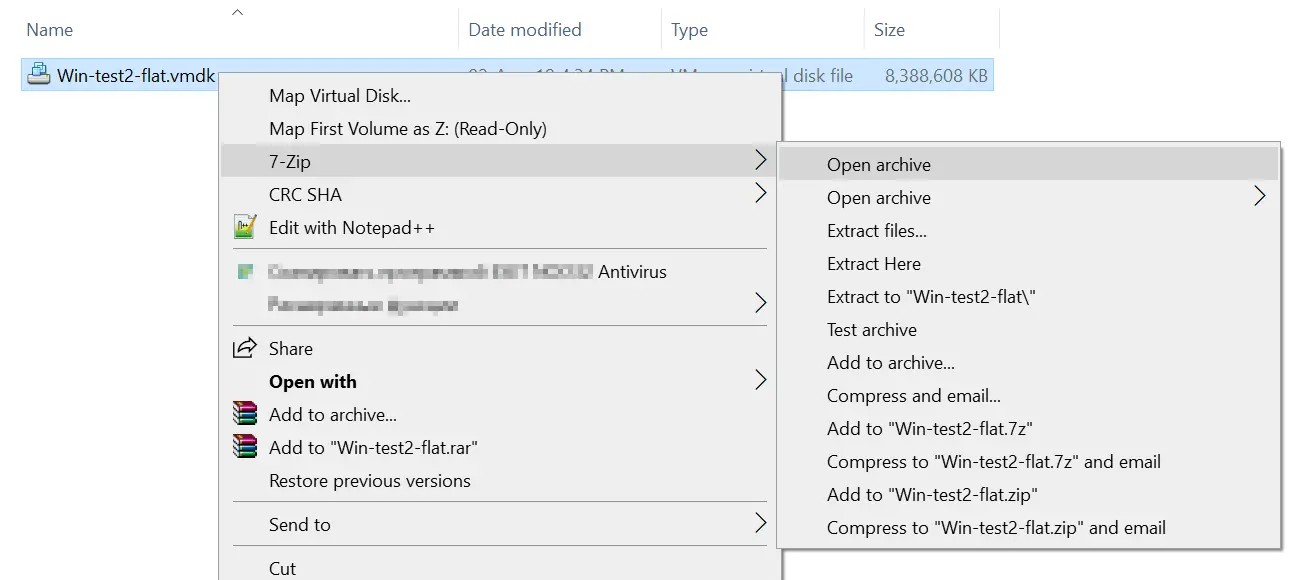 Opening a vmdk file in 7zip to browse vmdk file contents in Windows