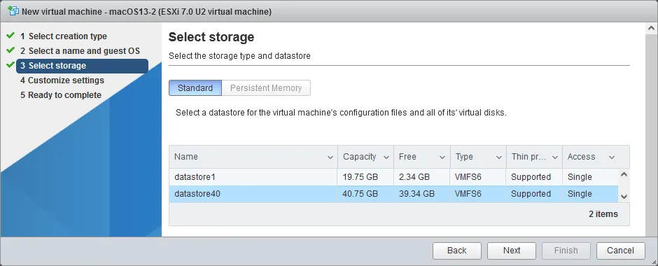 Selecting a datastore
