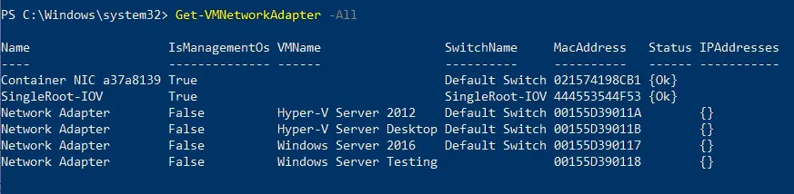 PowerShell get VM information about network adapters