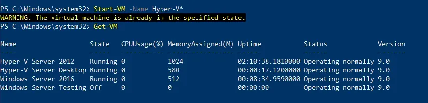PowerShell start VM