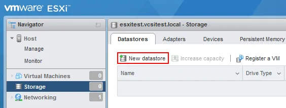 Creating a new datastore on an ESXi host