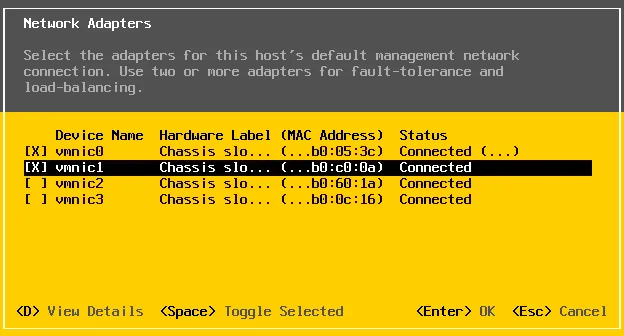 How to configure ESXi network adapters with redundancy