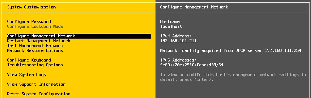 Setting up ESXi management network