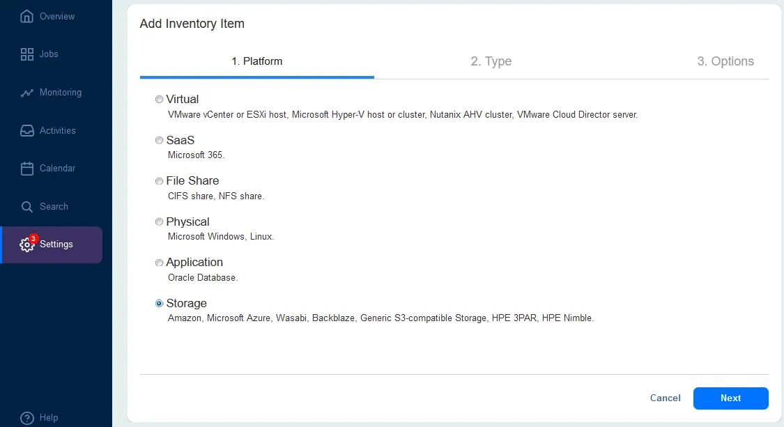 Adding cloud storage to the NAKIVO inventory