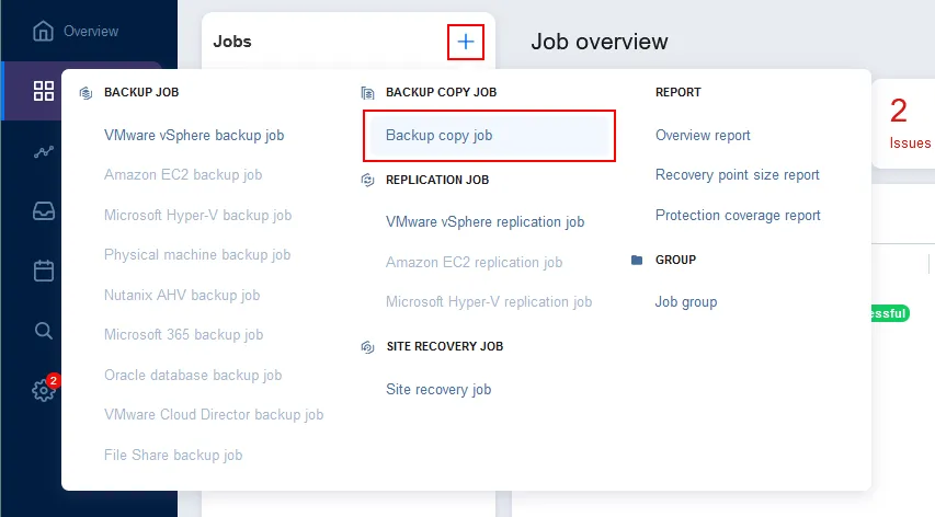 Creating a backup copy job