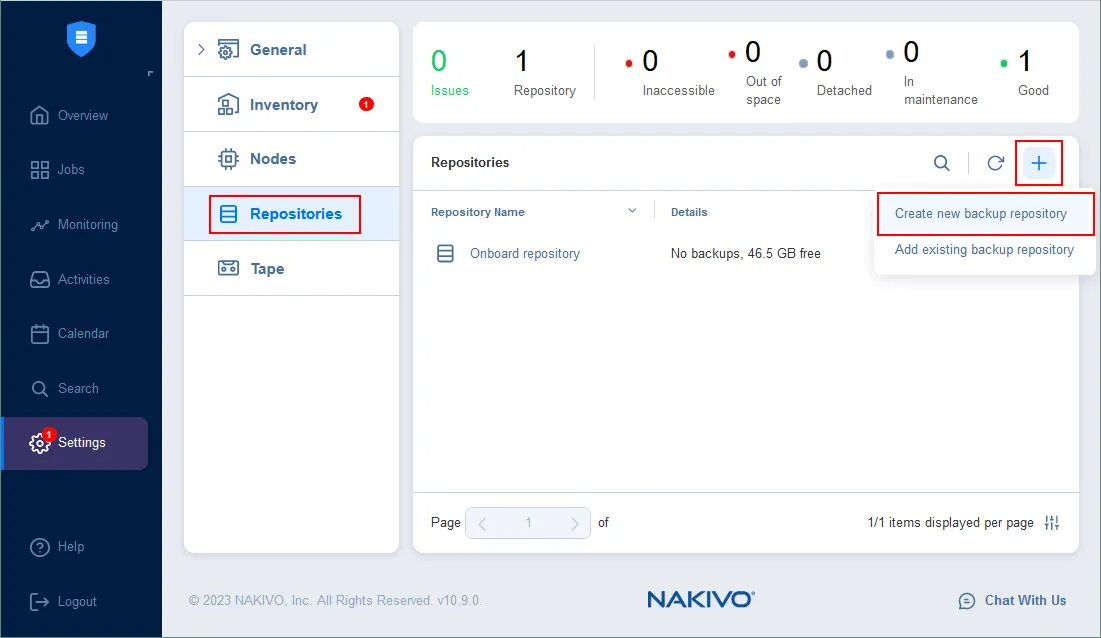 Creating a backup repository in NAKIVO Backup & Replication