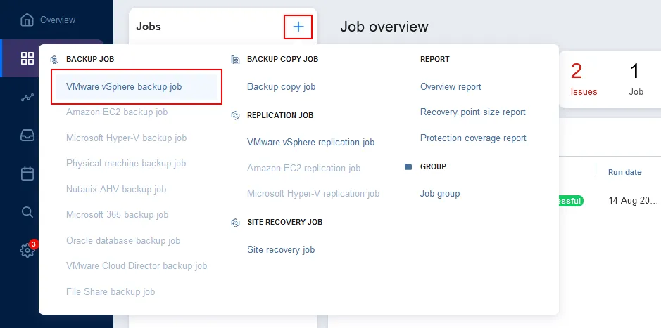 creating a VMware backup job