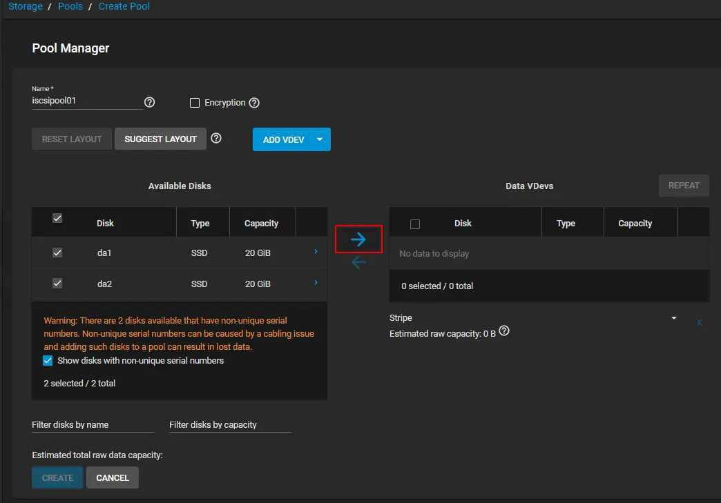 Configuring the new pool options