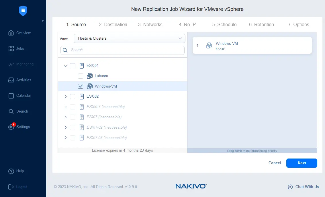Selecting a source VM to replicate or clone